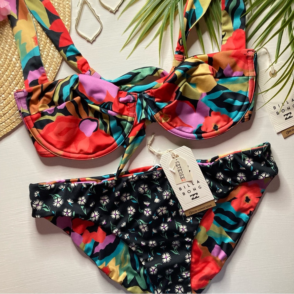Billabong 👙 Tropical Underwire Bikini Top | Reversible Lowrider Bottoms 🏝️🥥🧡